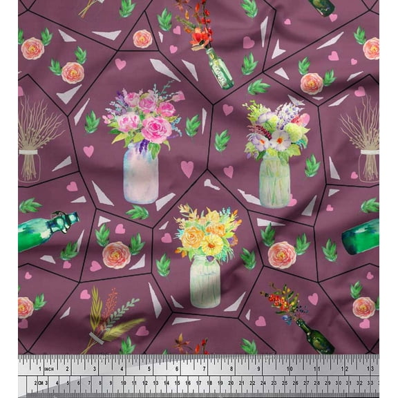 Soimoi Cotton Duck Fabric Bottle,Camellia & Rose Floral Fabric Prints by Yard 42 Inch Wide