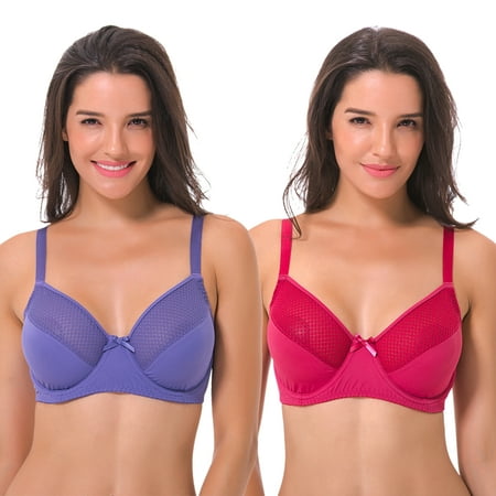 

Curve Muse Women s Plus Size Unlined Minimizer Underwire Full Figure Bra-2Pack-Ash Rose Purple-34DD