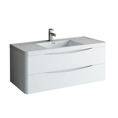 Tuscany 48 Glossy White Wall Hung Modern Bathroom Cabinet W Integrated Sink Tuscany 48 Glossy White Wall Hung Modern Bathroom Cabinet W Integrated Sink