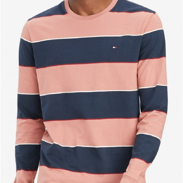 Tommy Hilfiger T-Shirt Orange Men\'s Basics Size Long Stripe Medium Sleeve