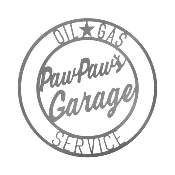 Rusted Orange Silver Metal Paw Paw's Garage Vintage Circle Sign