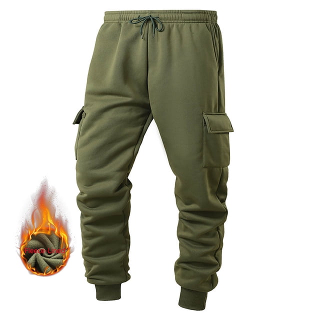 sageysalite Cargo Pants for Men Fleece Sweatpants with Pockets Casual Thickened Winter Workout Warm Athletic Jogger Pants