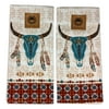 Set of 2 SIMPLY SOUTHWEST Steer Skull Kitchen Tea Towels by Kay Dee Designs