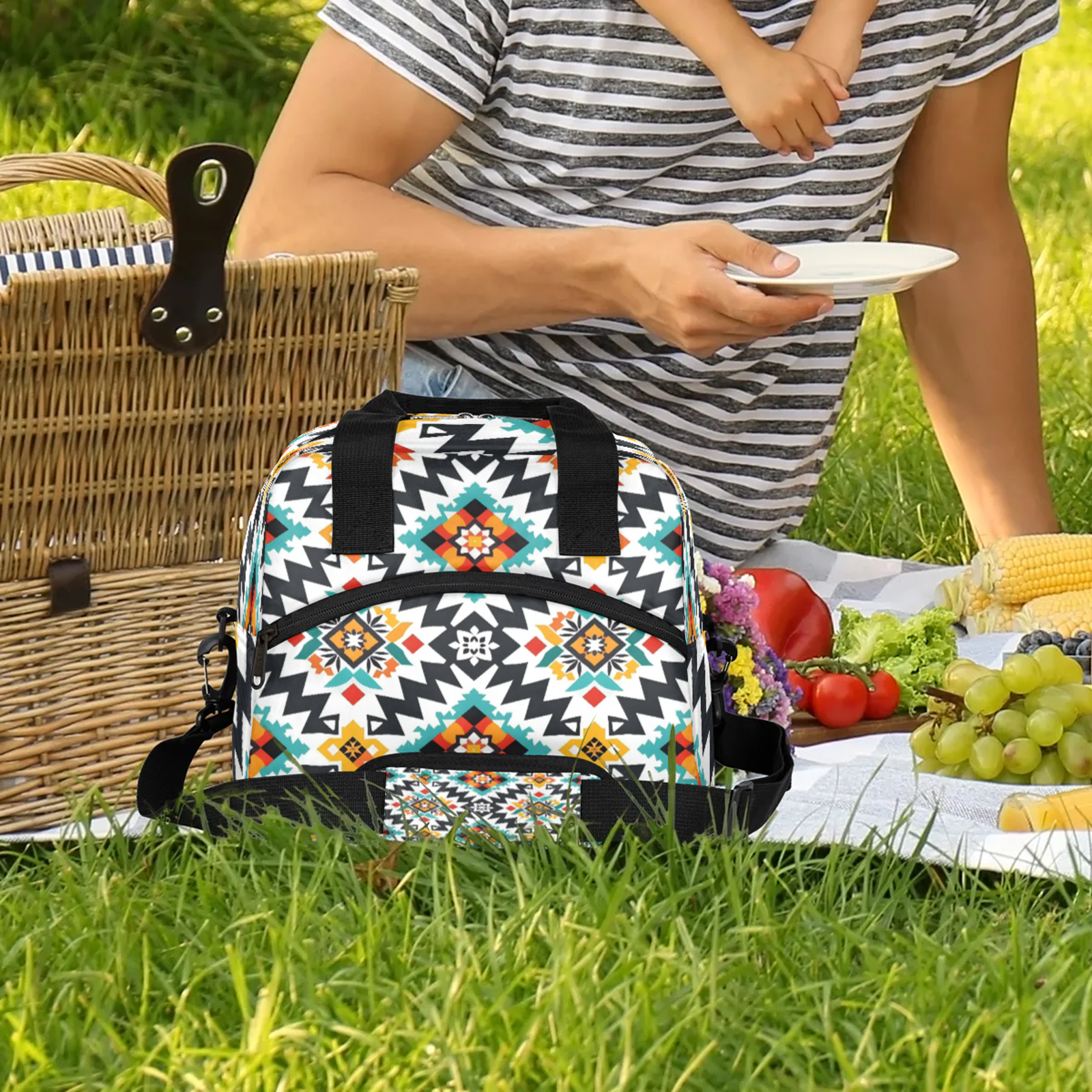 Herdesigns Western Aztec Insulated Lunch Bag for Women Men Adult, Reusable Insulated Cooler Lunch Box Lunch Tote Bag for Work Picnic Beach