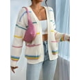thumbnail image 4 of Women'S Open Front Colorful Striped Drop Shoulder Oversized Cardigan Sweater Apricot S, 4 of 9