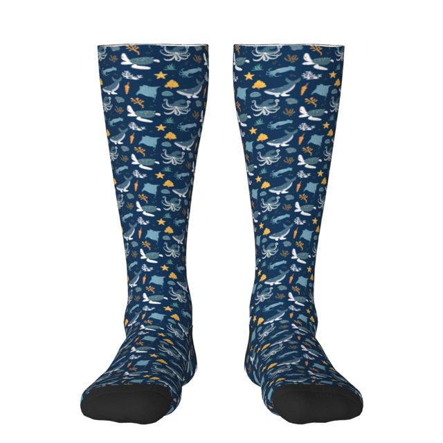 Fotbe Sea Turtle Calcetas Divertidas Estampadas para Hombre y Mujer, Calcetas de Algodón hasta la Rodilla para Caminar, Correr, Enfermería y Embarazo
