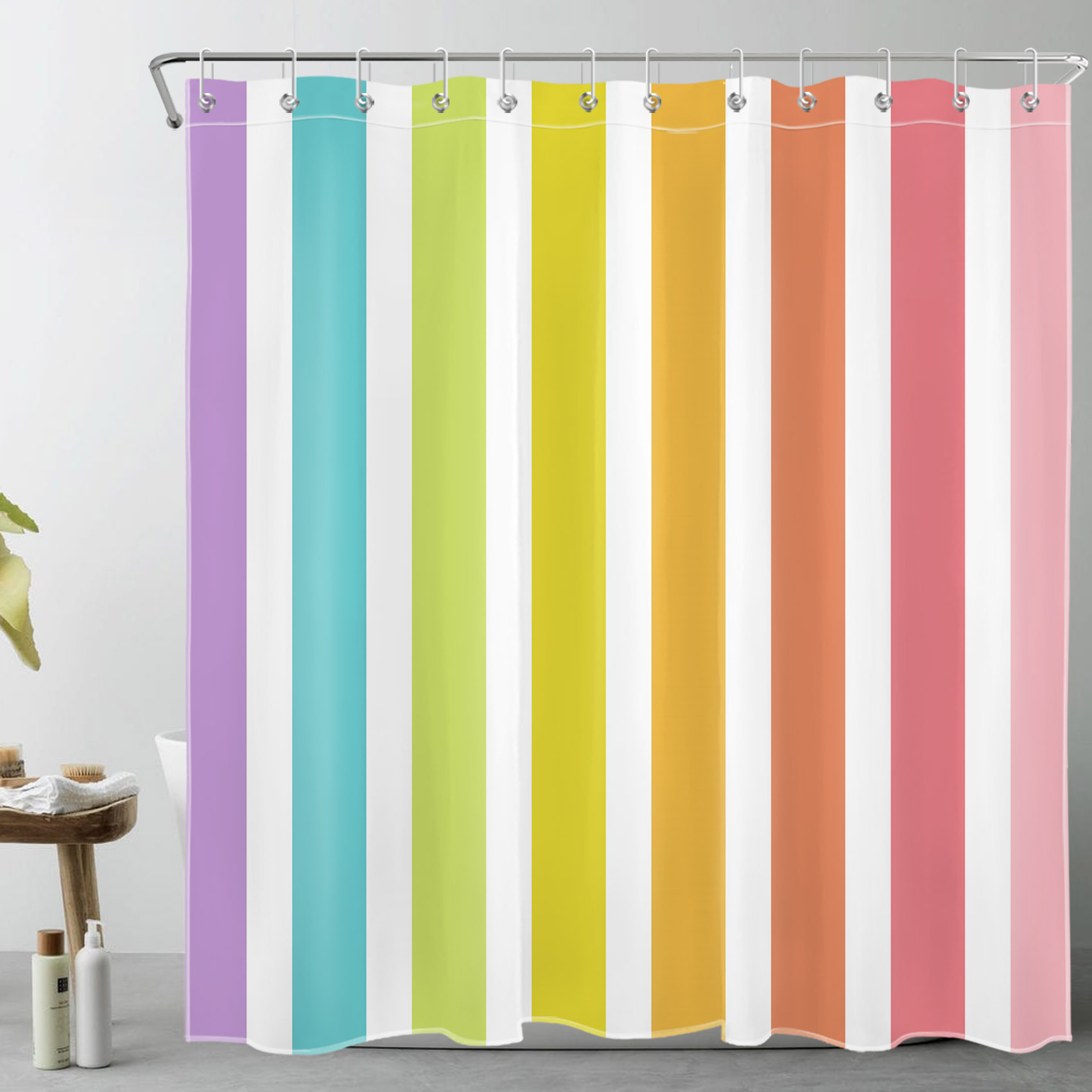 Stripe Shower Curtain Watercolor Colorful Stripe Abstract Bathroom Shower Curtain Funny Modern Shower Curtain Home Decor Waterproof Durable Shower Curtain Accessories with 12 Hooks 72x72 Inches