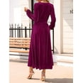 thumbnail image 3 of YOGAFOX Women's Fall V Neck Velvet Long Sleeve Casual Party Midi Dress Plum XL, 3 of 5