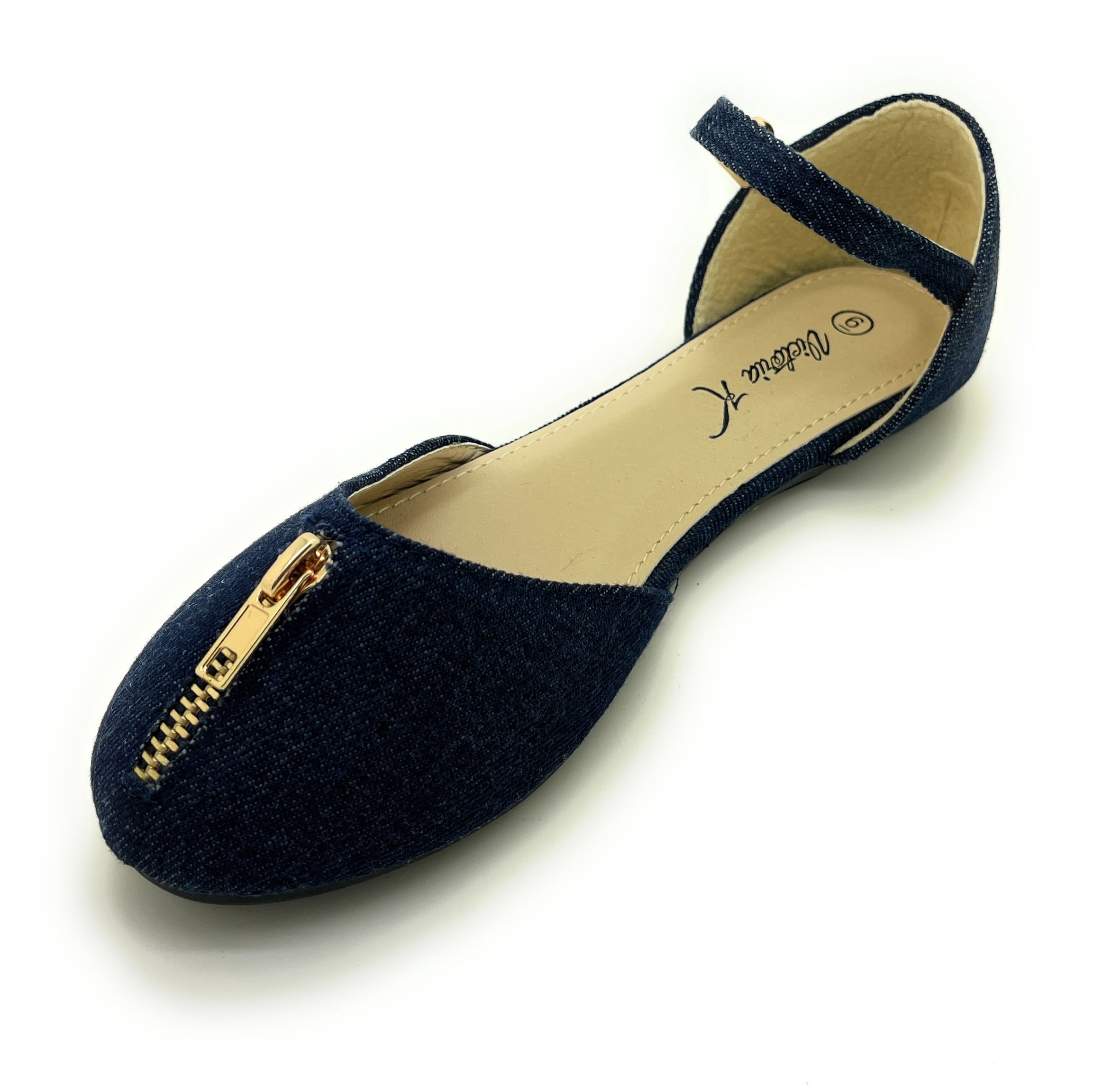 Victoria K. Women's Denim Zipper Flat