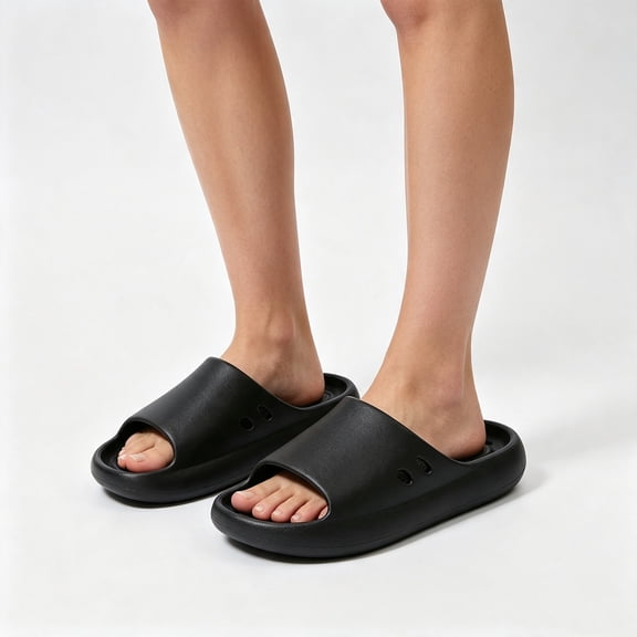 Willtoo Side‑Hole Quick Drain Shower Slide Slippers, Soft Thick Cushioned Open Toe Slides, Non‑Slip Indoor Bathroom Home Sandals for Men
