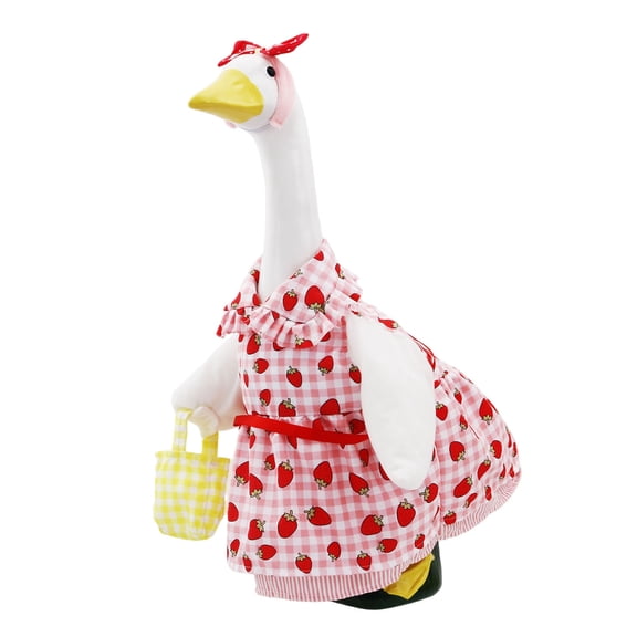 3 Piece Strawberry Gingham Themed Porch Goose Outfits With Dress Headband And Tote Bag For 19-23 Inch Statues Spring Summer Picnic Front Porch Decor