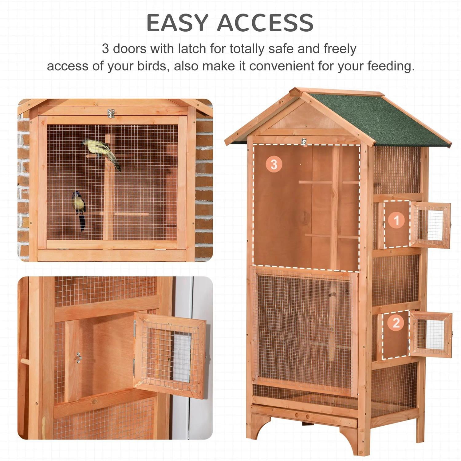 Pefilos Outdoor Bird Aviary, 60" Wooden Birdcage with Removable Bottom Tray and 4 Perch, Ideal for Finches, Parakeet, Orange