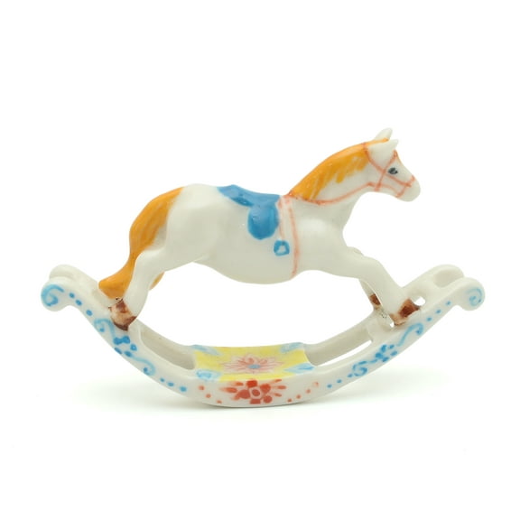 Handmade Miniatures Ceramic White Rocking Horse Figurine Animals Decor/Animal Collection