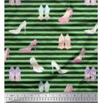 thumbnail image 1 of Soimoi Moss Georgette Fabric Stripe & High Heels Fashion Print Fabric by Yard 42 Inch Wide, 1 of 1