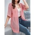 thumbnail image 2 of Summer Cardigan Women'S Short Sleeve V Neck Crochet Loose Front Open Hollow Cover Up Pink L, 2 of 5