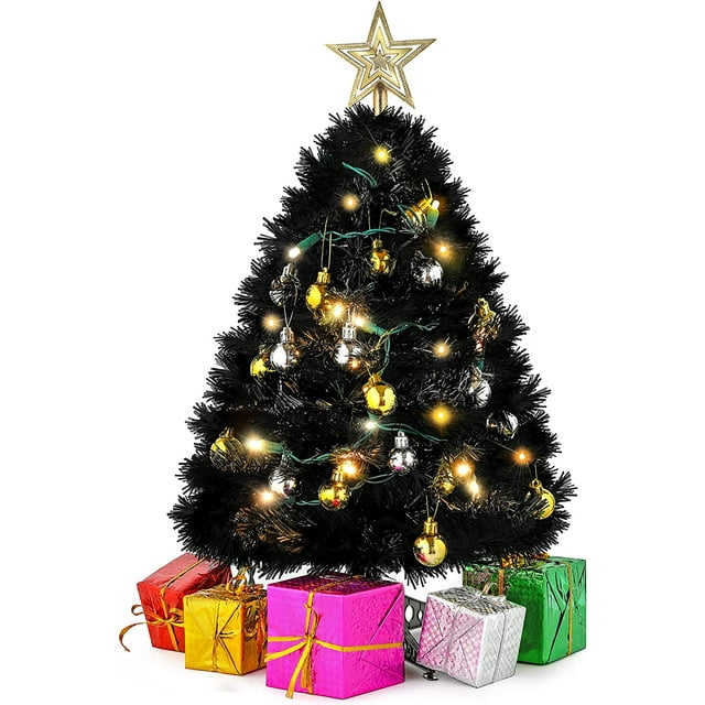 Prextex 23" DIY Tabletop Mini Black Christmas Tree with WarmWhite LED
