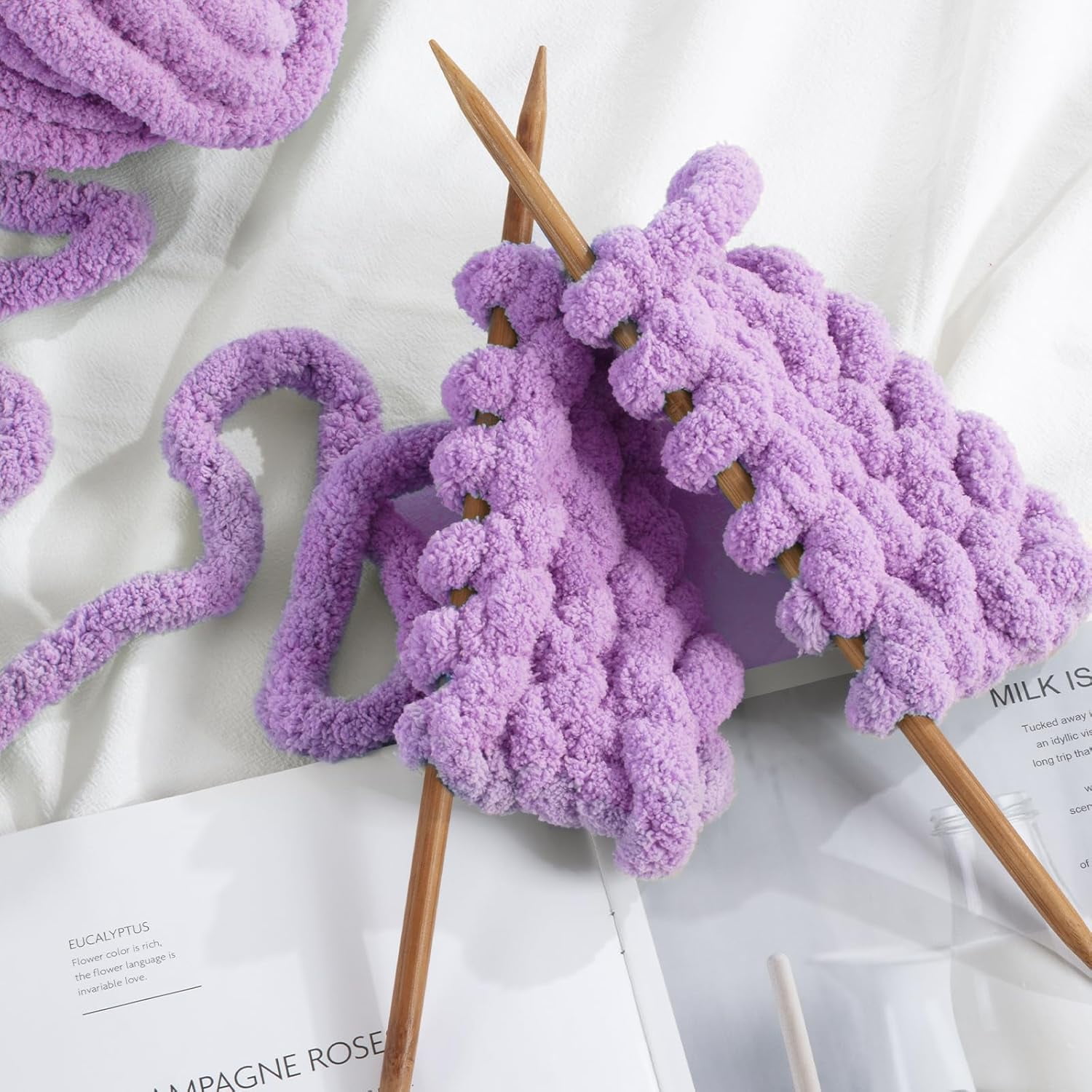 Purple Chunky Chenille Yarn for Crocheting, Bulky Thick Fluffy Yarn for Knitting,Super Bulky Chunky Yarn for Hand Knitting Blanket, Soft Plush Yarn, 2 Jumbo Pack (27 yds,8 oz Each Skein)