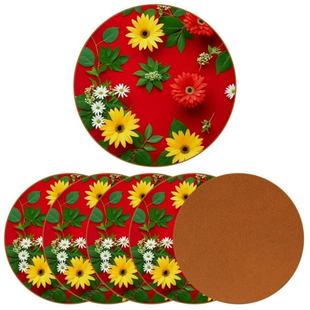 

YZUOUZY Coasters Dining Table Decor 6 Pcs Round Microfiber Leather Bar Coasters Floral Abstract Art