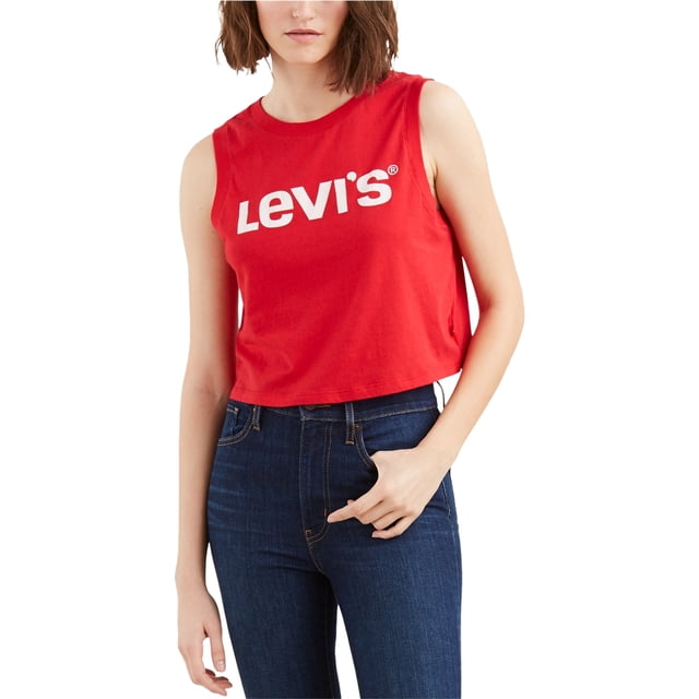 Levi's Camiseta sin mangas recortada para mujer, rojo, grande Levis Camiseta sin mangas