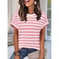 thumbnail image 5 of Women's Short Sleeve Shirts Outfits Stripe Dressy Clothes Tops for Casual Summer Pink M, 5 of 8