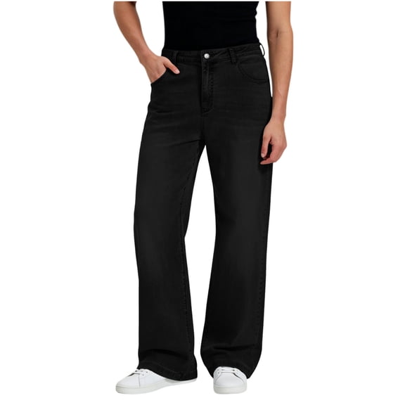 Timoontee Men Button Fly High Waist Wide Leg Gradient Wash Denim Jeans Oversized Flowy Retro Street Hip Hop Casual Trousers Black S