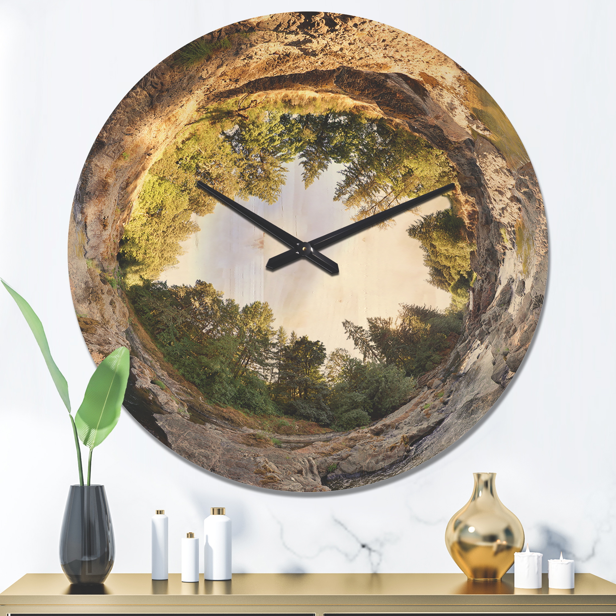 Designart 'Wild Forest River Tube ' Modern Wood Wall Clock