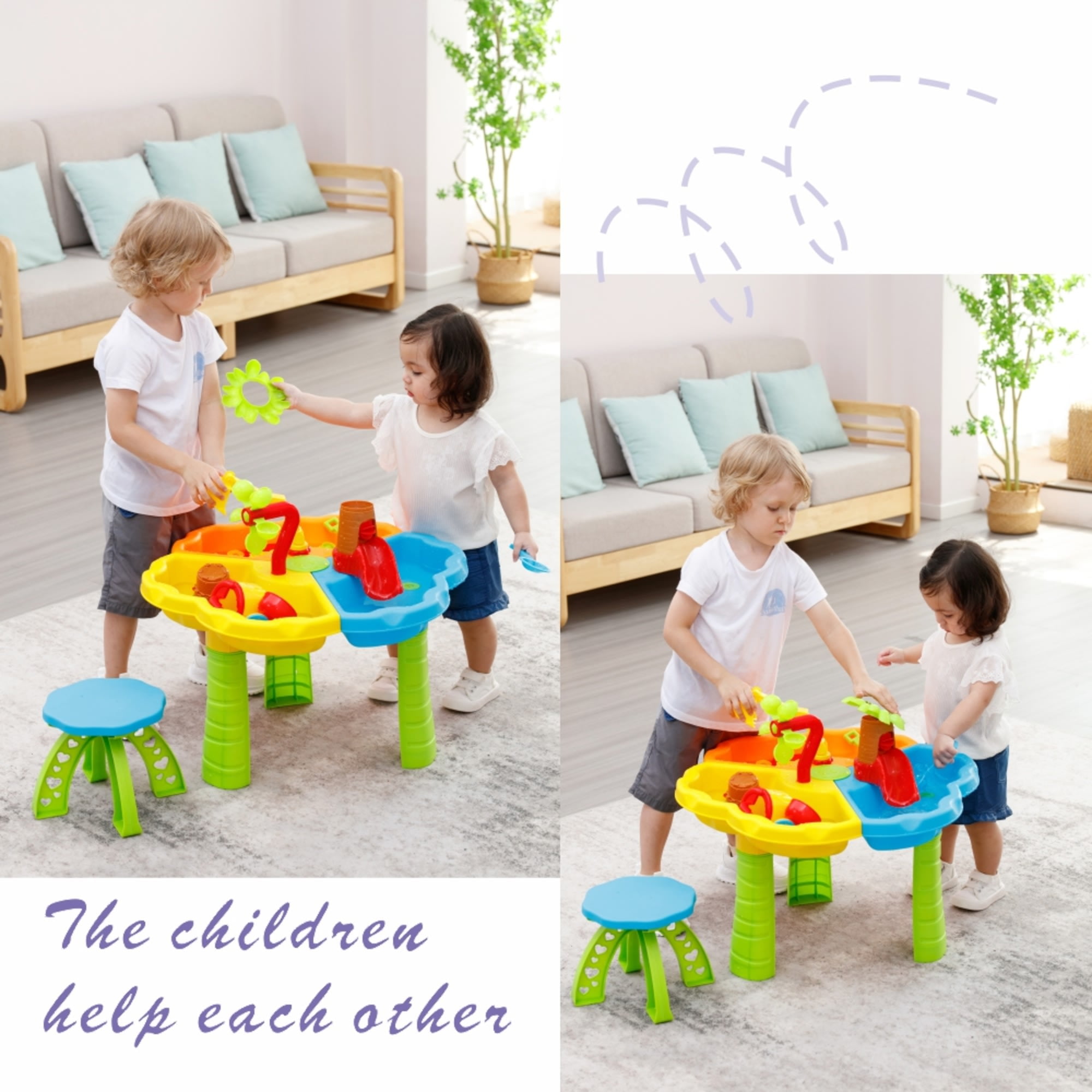 Toddler Sensory Sand and Water Table with Chair | 3 in 1 Indoor & Outdoor Play Table for Kids