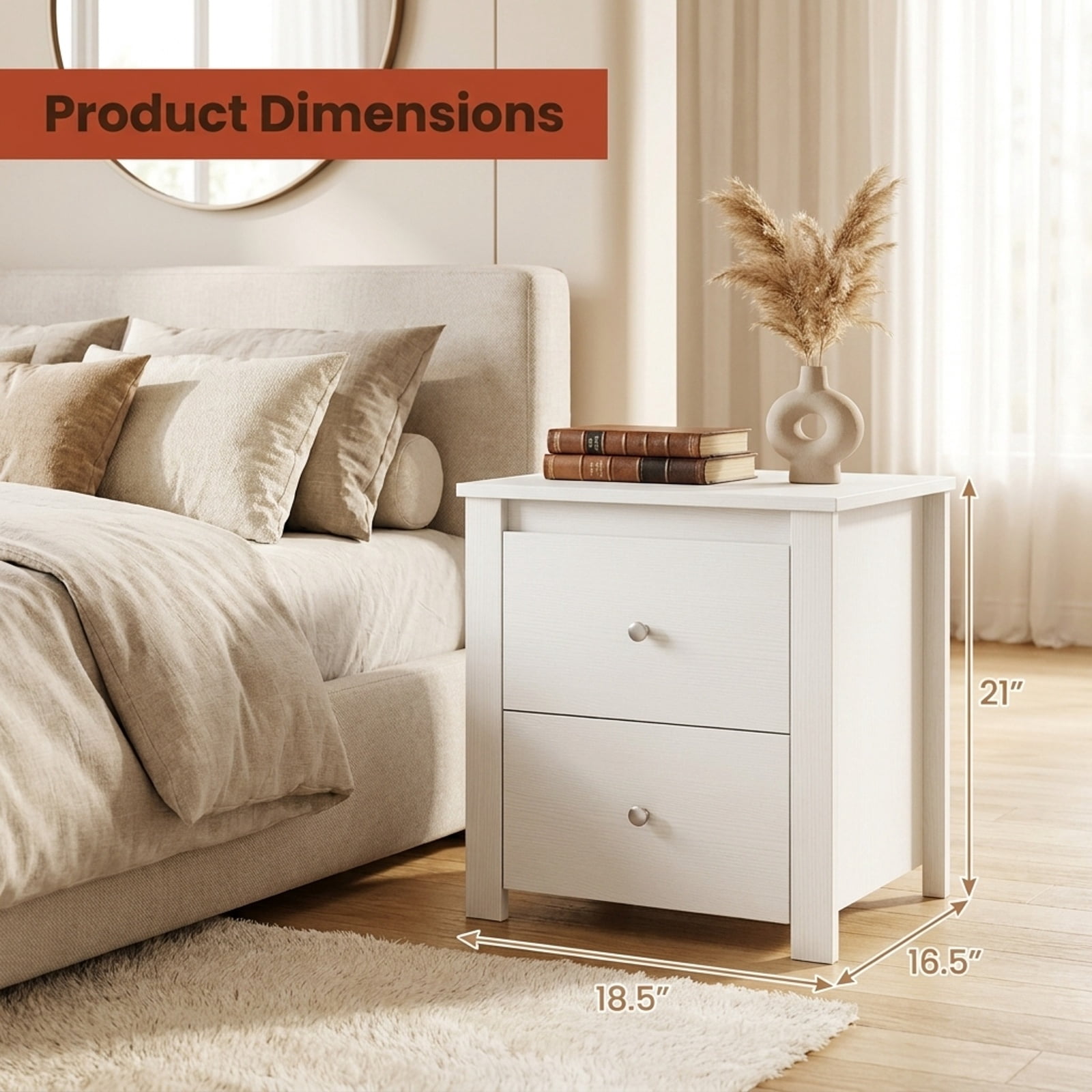 Furnibear Nightstand with 2 Drawers & Storage for Bedroom Living Room Small Spaces for Bedroom Living Room Bedside Sofa Side Small Space, White
