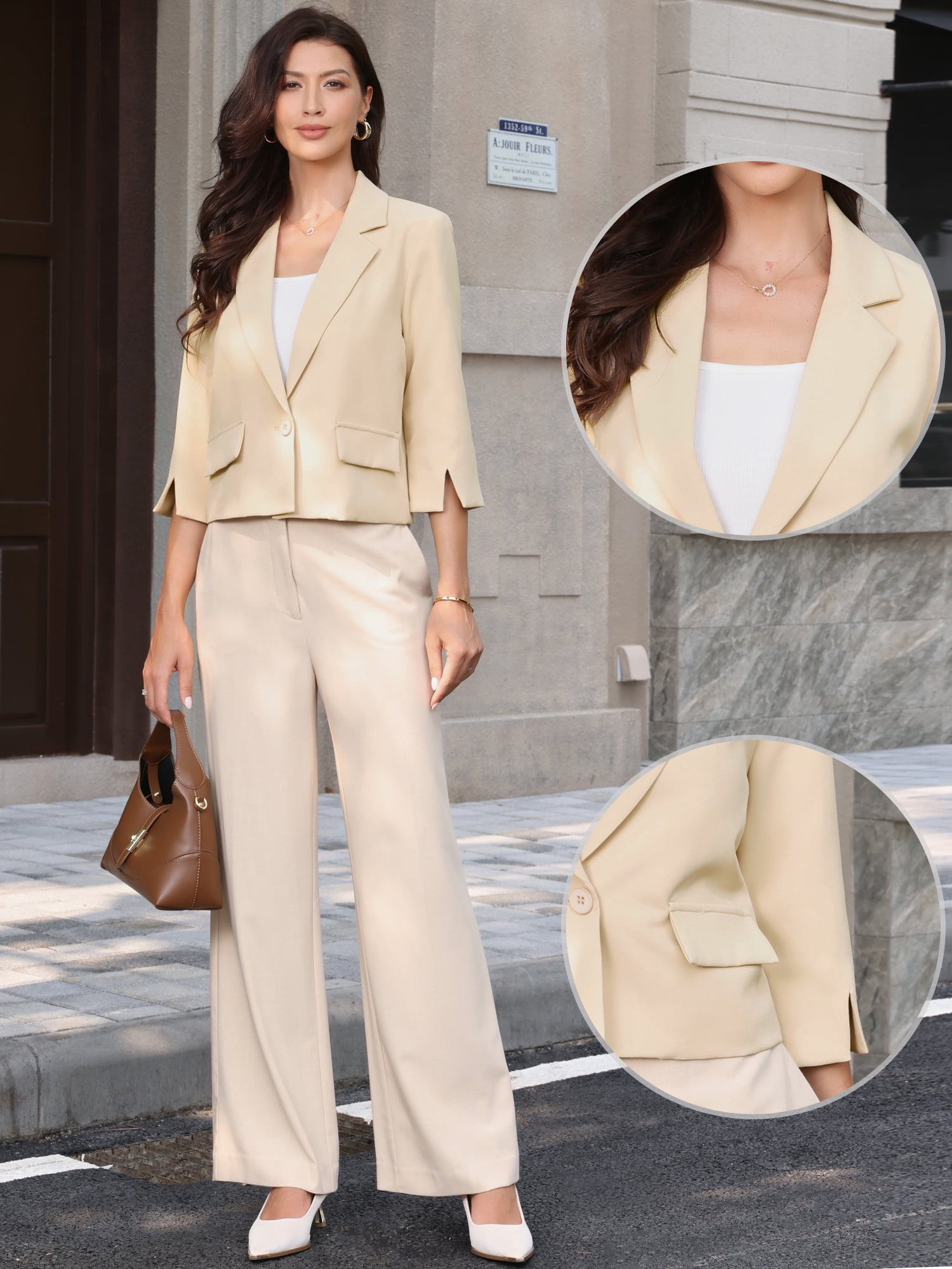 DARING DIVA Women's 3/4 Sleeve Lapel Collar One Button Cropped Blazer XL Apricot