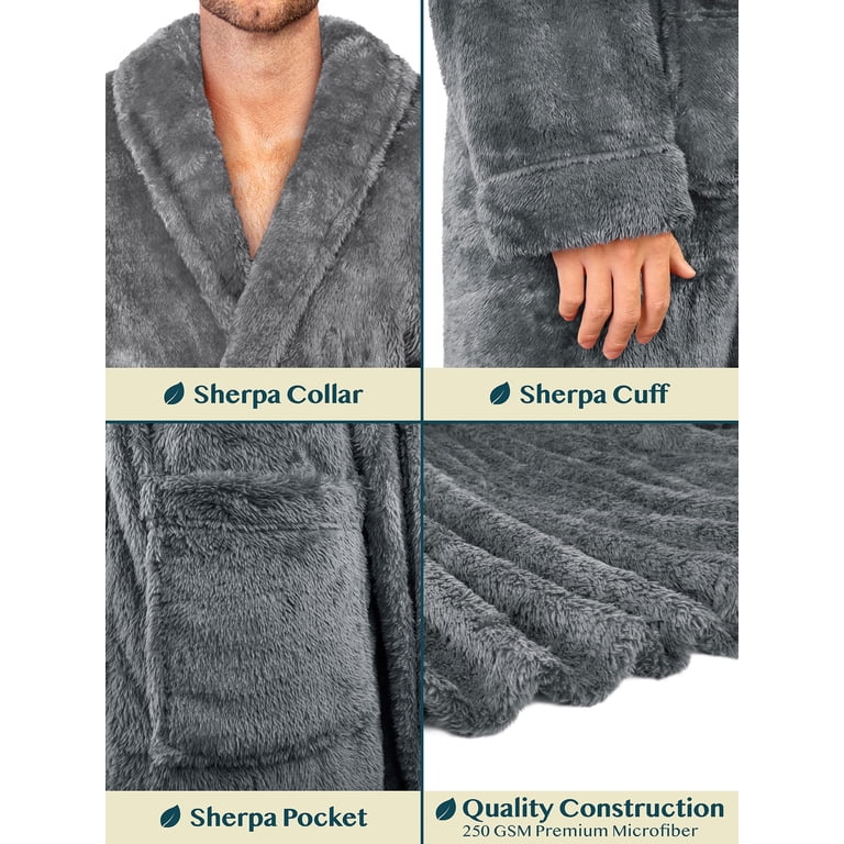 Pavilia Men's Sherpa Fleece Bathrobe with Shawl Collar photo 5