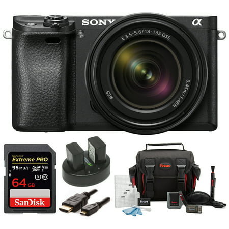 Sony Alpha a6300 Camera (Black) w/ 18-135mm Lens + 64GB SD Card + Accessories