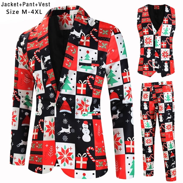 Conjunto de 3 piezas de traje con chaleco y pantalón con estampado digital navideño
