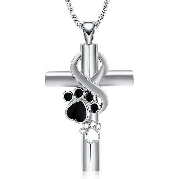 Pet Urns For Dogs / Cats Paw Print Cross Cremation Jewelry for Pet Infinity Cross Urn Necklace for Ashes Keepsake Loved One Memorial Jewelry for Dog/Cat Ashes