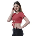 thumbnail image 3 of Moomaya Women Front Knot Crop Top Short Sleeve Round Neck Tee Shirt Knotted Tops, 3 of 7