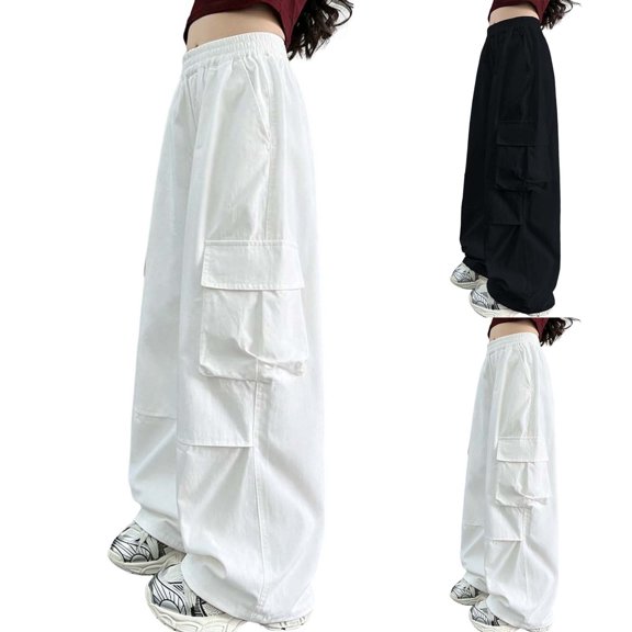 Rvasteizo Fall Winter Girls Cargo Pants Solid Elastic Waist Loose Cut Casual Kids Trousers 7 Years