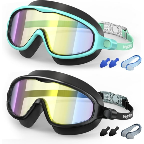 Kids Swim Goggles 2 Pack, Anti-Fog UV Protection Wide View Swimming Goggles for kids 3-15 Youth Boys Girls Toddler