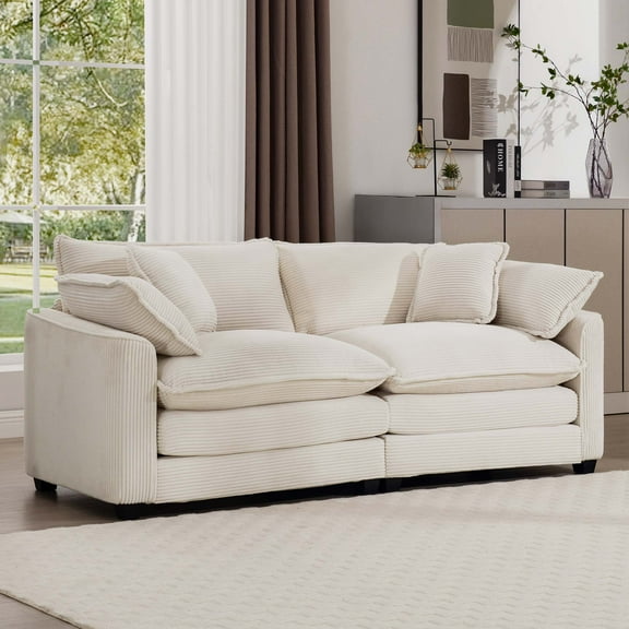 CoSoTower Modern Fabric Living Room Sofa 2 Seater Sofa with 4 Pillows ,Upholstered Large and Deep Seating 2-Seat Loveseat Sofa, Light Beige Corduroy