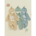 thumbnail image 3 of Yunliwuli Baby Boys Jumpsuit Set, Long Sleeve Crew Neck Letters Print Romper with Hat Fall Outfit, 3 of 9