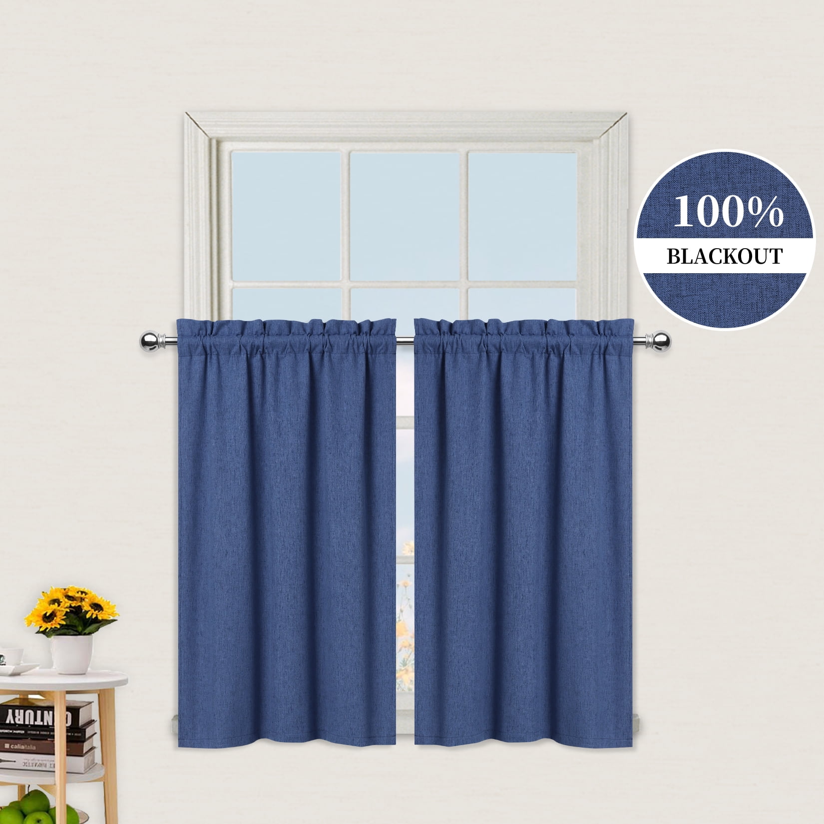 GlowSol Solid Kitchen Curtain for Small Window 36 inches Blackout