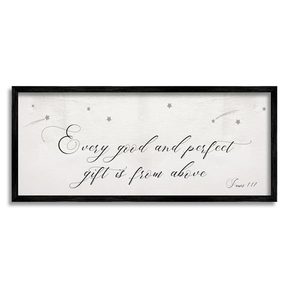 Stupell Industries Good Perfect Gift From Above Sentiment Shooting Stars Graphic Art Black Framed Art Print Wall Art, 13x30, by Daphne Polselli