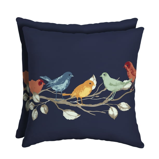 Mainstays Navy Birds 16" Outdoor Throw Pillow, Set of 2