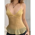 thumbnail image 6 of Women Y2k Babydoll Tank Tops Lace Trim V Neck Crop Spaghetti Strap Top Summer Cute Flowy Shirts Yellow S, 6 of 9
