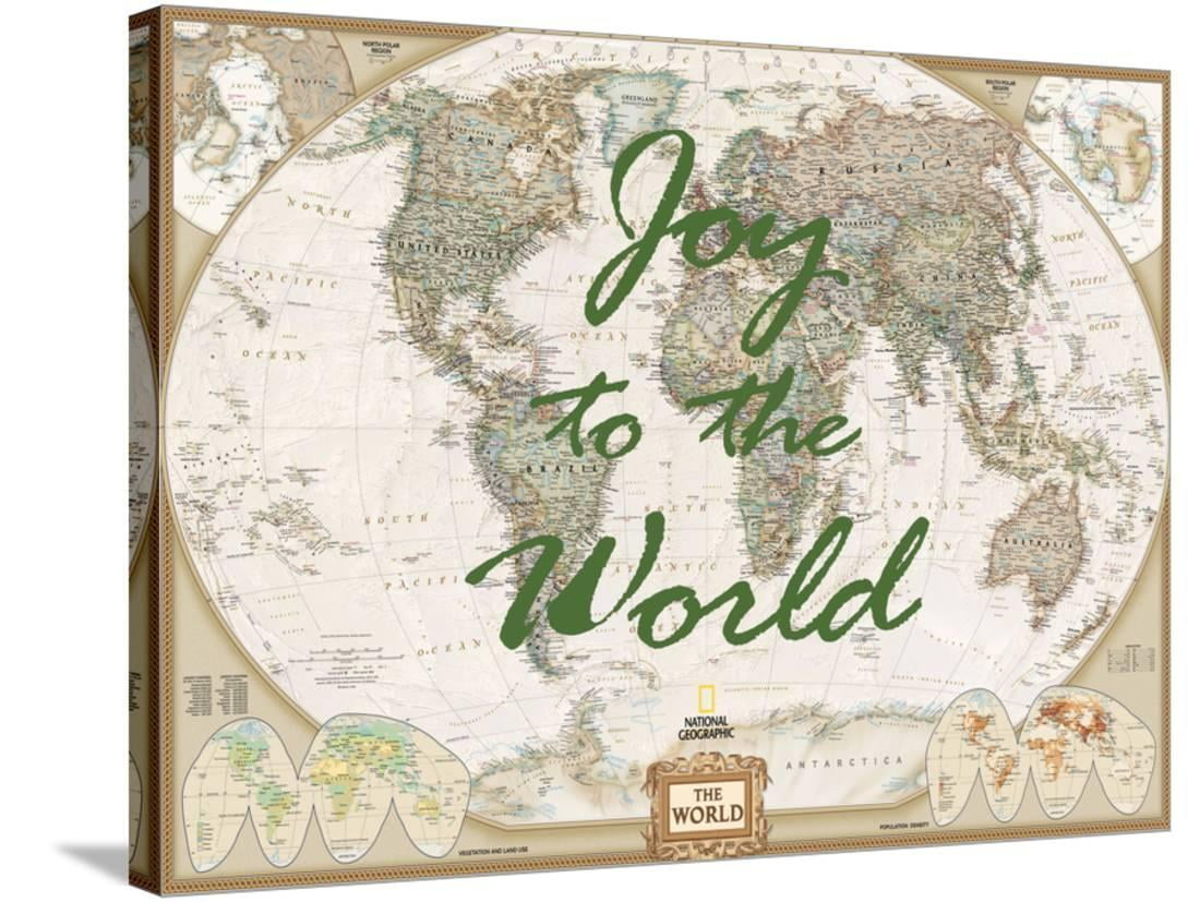 joy to the world world map stretched canvas print wall