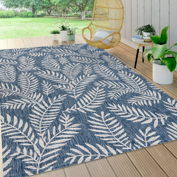 JONATHAN Y SANTA MONICA 9 x 12 Area Rug, Nevis Palm Frond - Navy/Ivory, SMB119B-9