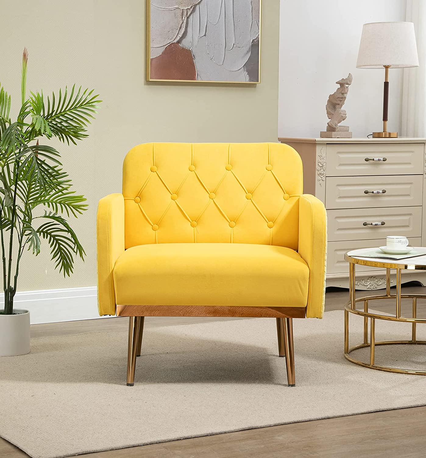Muumblus Modern Accent Chair with Embroider Pattern, Tufted Backrest