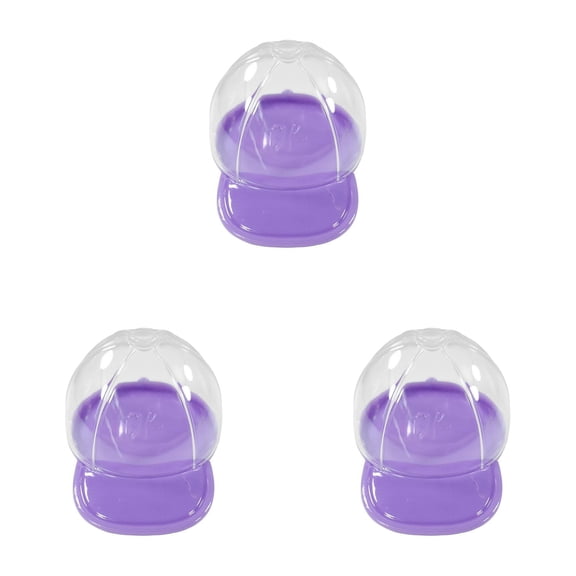 Mini Plastic Candy Boxes, Baseball Cap Shaped Treat Organizer, 2.3x1.5 inch Clear Party Favor Goodie Container, Small Storage Box with Width Lid, Ideal for Cookie Candy Gift Packaging,Purple