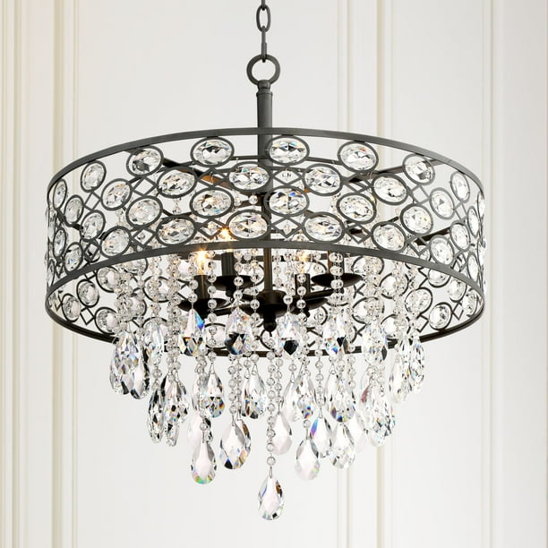 Vienna Full Spectrum Black Drum Chandelier 24 Wide Luxury Clear Crystal 4 Light Fixture Dining Room House Foyer Kitchen Entryway Com Drum Chandelier, Crystal Glass 5 Light Luxury Chandelier Chromebook