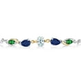 thumbnail image 2 of Gem Stone King 925 Silver and 10K Yellow Gold Sky Blue Aquamarine Blue Sapphire Green Nano Emerald and Lab Grown Diamond Tennis Bracelet for Women By Keren Hanan (1.94 cttw, Adjustable up To 9 inch), 2 of 3