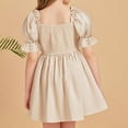 thumbnail image 3 of Kovlvoll Girls Summer Ruffle Short Sleeve Dresses Child Girl Pleated Solid Color Loose Casual Dresses 2-13 Years, 3 of 4