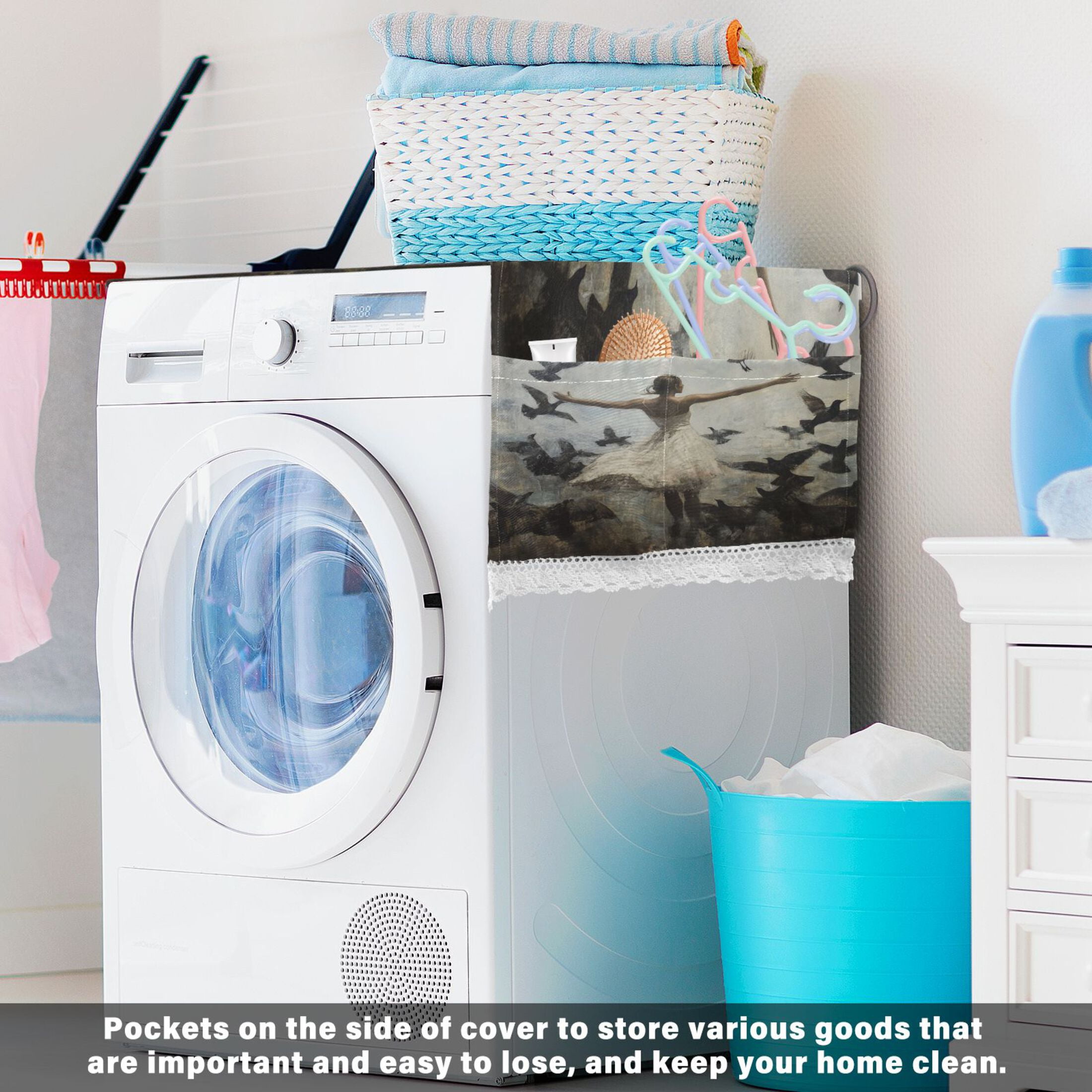 Doves Of Peace and GirlsWasher and Dryer Covers Dust-Proof and Oil Resistant Fridge Cover with 4 Storage Pockets Washing Machine Top Cover for Laundry Kitchen Home 51.2 x 22 In